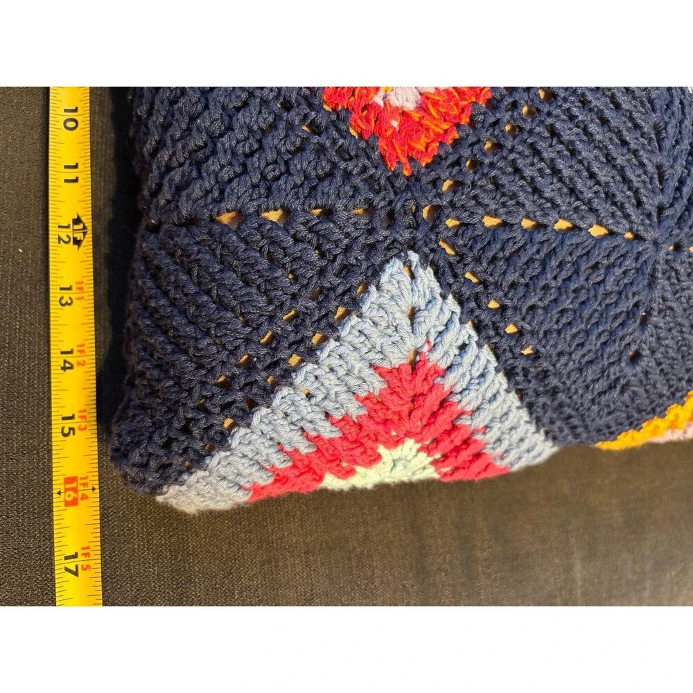 Handmade crochet throw pillow grannycore boho vintage geometric retro